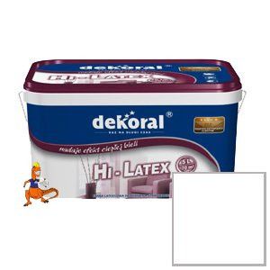 FARBA HI-LATEX KOLOR ŚNIEŻNA BIEL FARBA LATEKSOWA ODPORNA NA SZOROWANIE 5L FIRMY DEKORAL